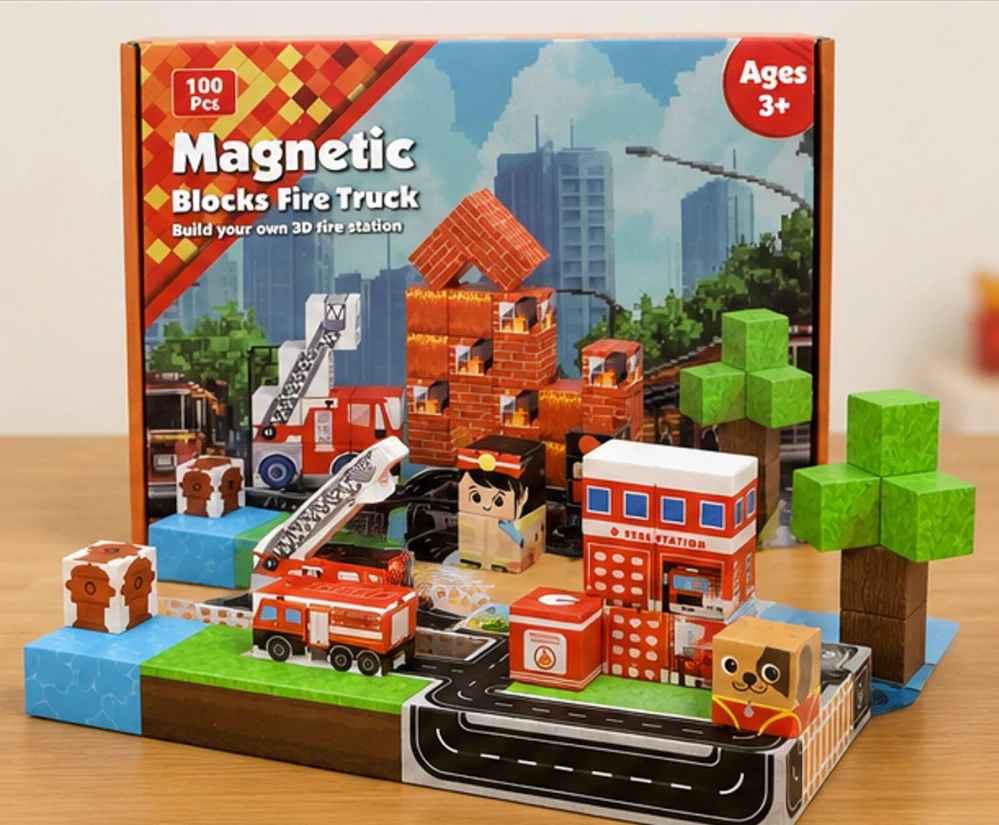 Magnetická stavebnice (100 ks) - hasiči
